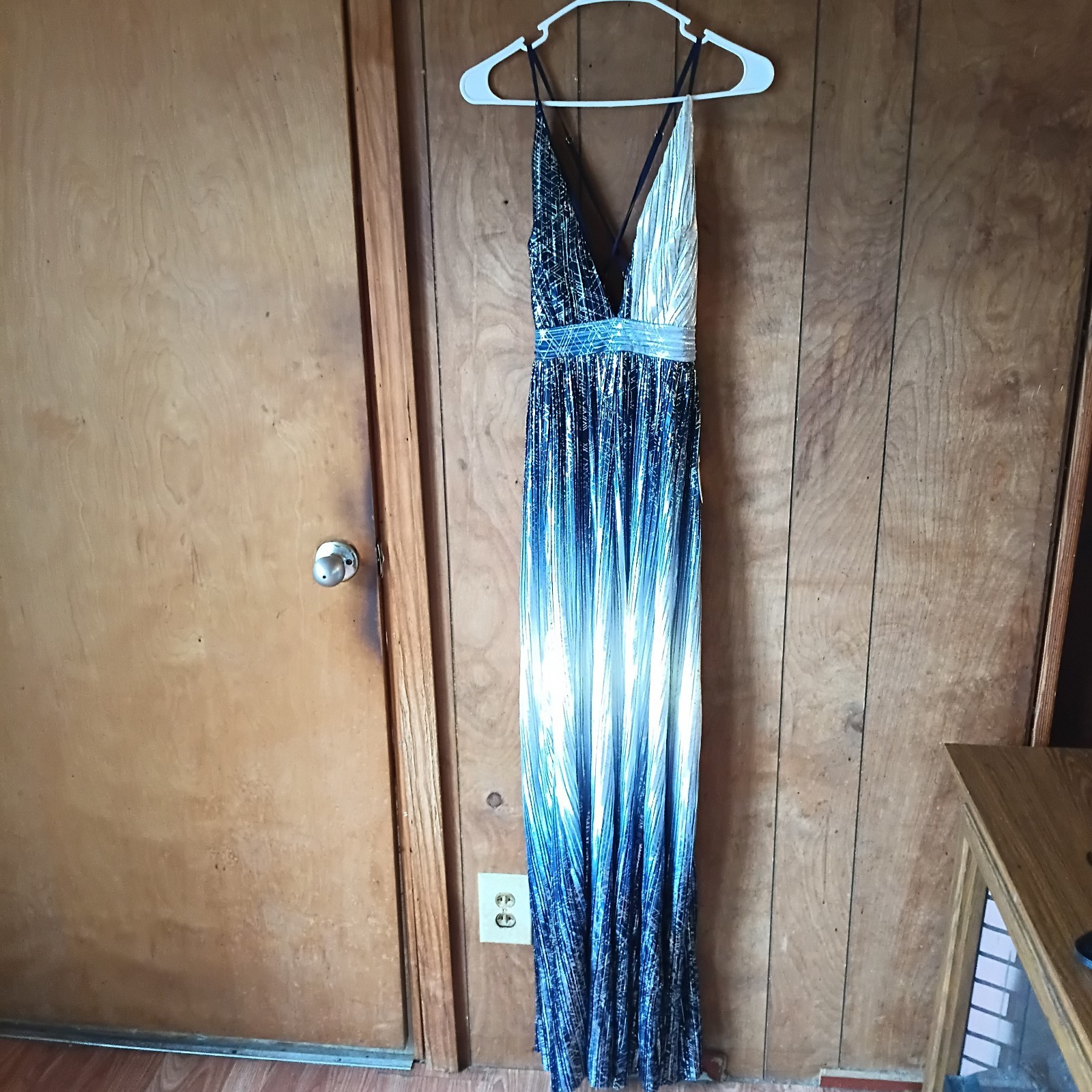 Luxxel Maxi Dress  Adjustable Straps Blue Ombre Metallic Glitter NWT Size S