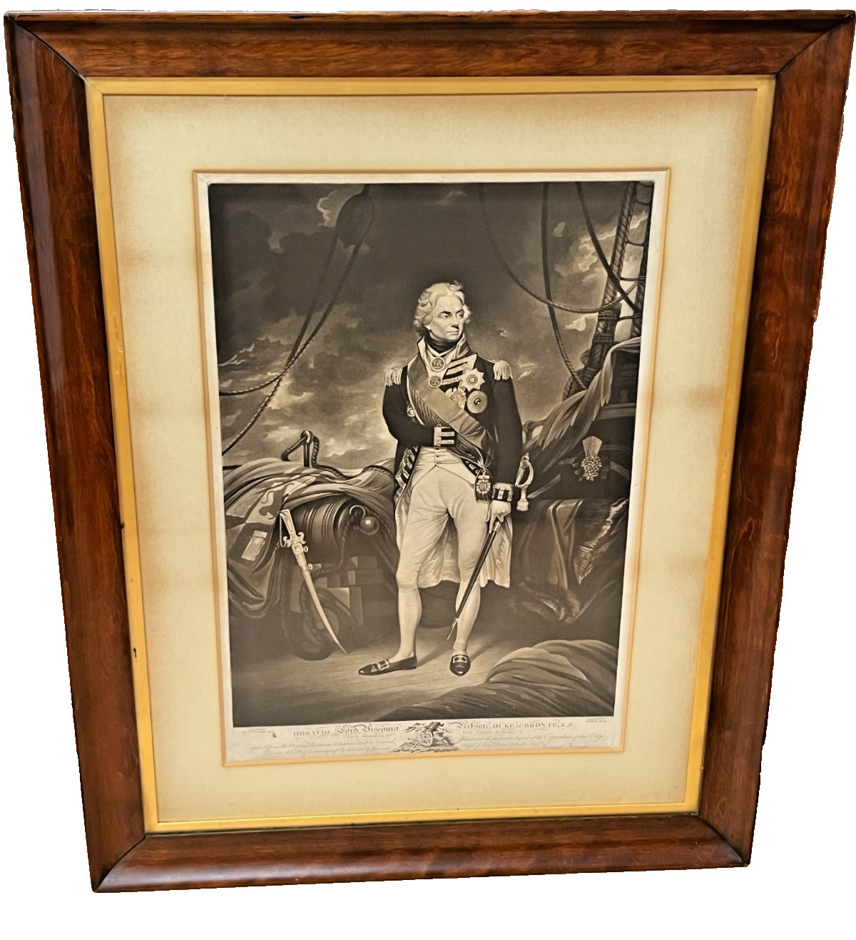 Antique Edward Bell Engraving of Lord Horatio Nelson Matted and Framed