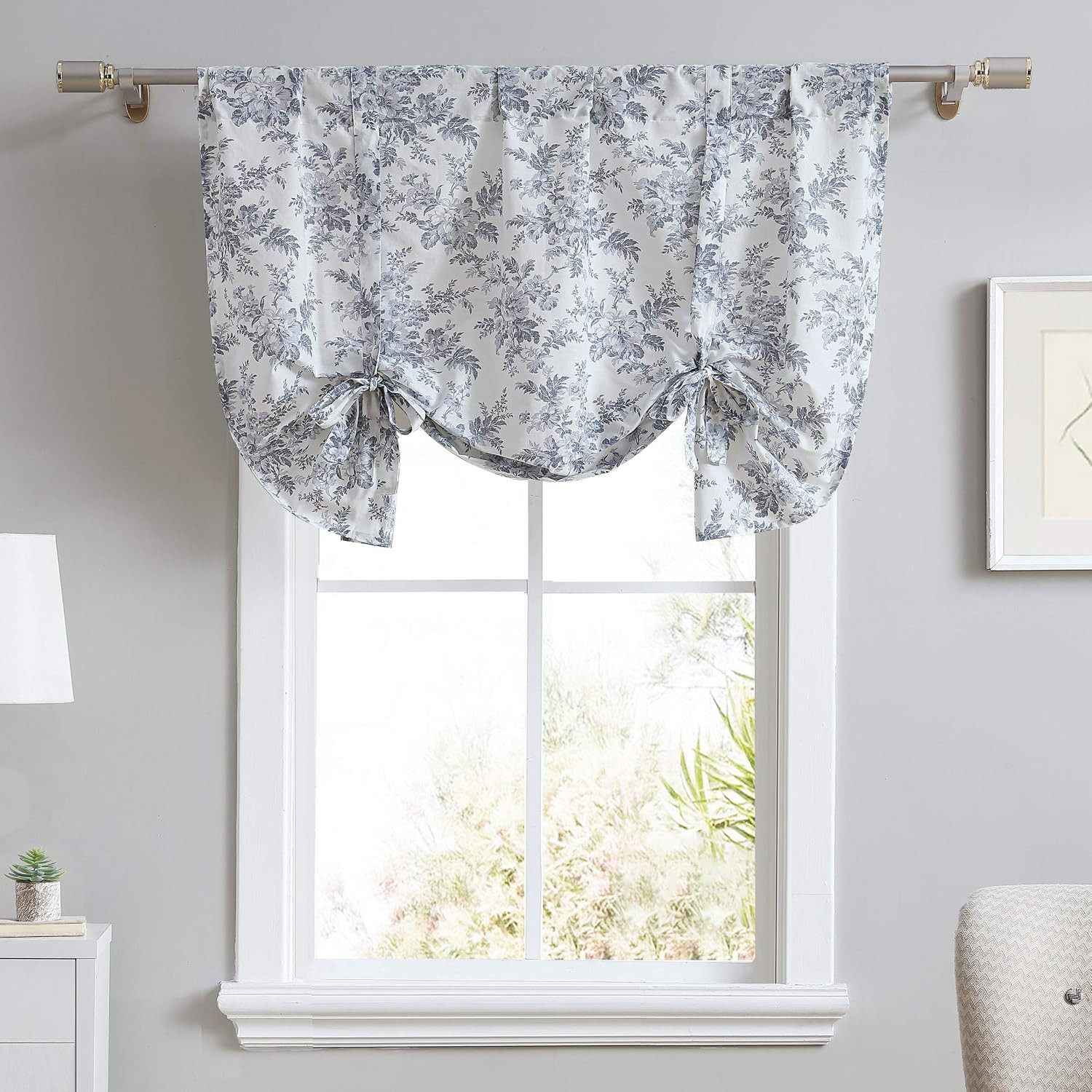 Laura Ashley - Cotton Tie-Up Valance, Adjustable Curtain 25 X 50