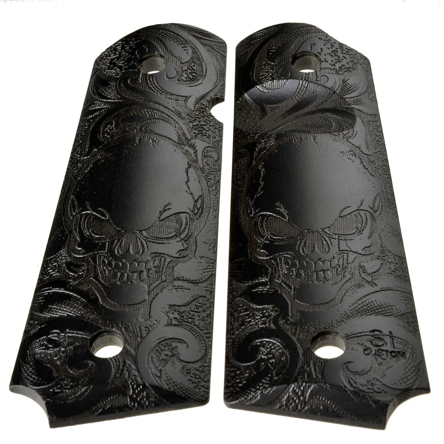 Extreme Polymer Full Size 1911 Grips Engraved Textured (Green Forest Skull)