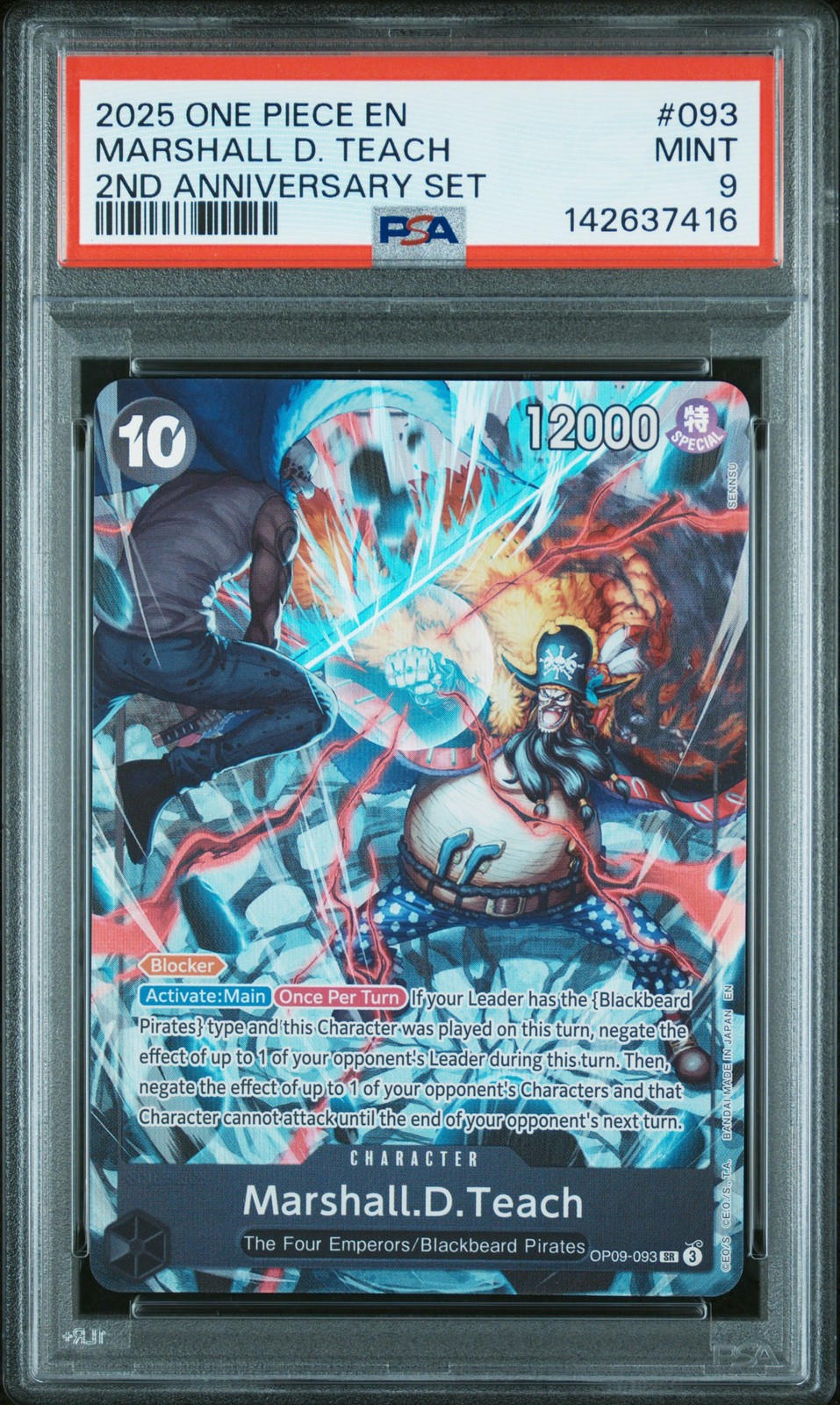 PSA 9 MARSHALL D TEACH #OP09-093 2025 ONE PIECE EN 2ND ANNIVERSARY SET #93