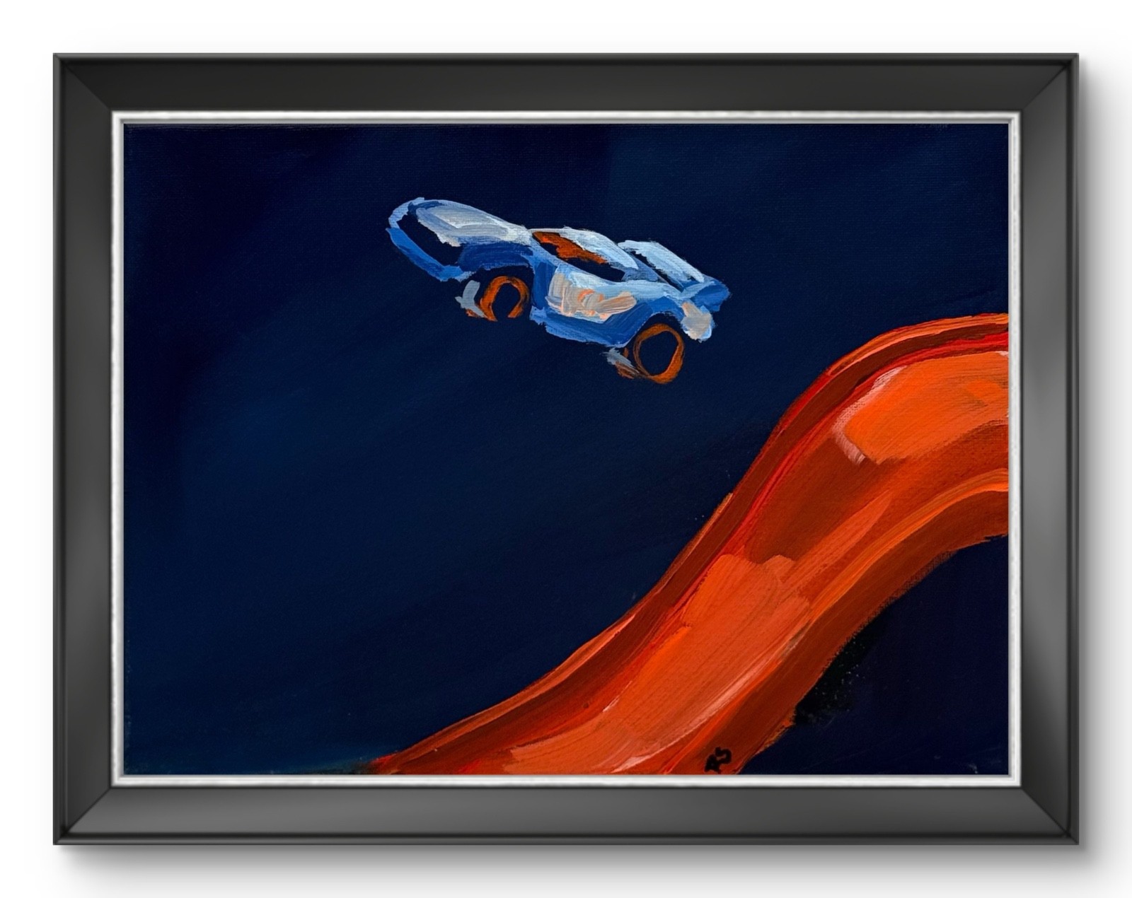 R Stevens Original 9x12 Modern Hot Wheels Ramp Jump Painting Signed Canvas