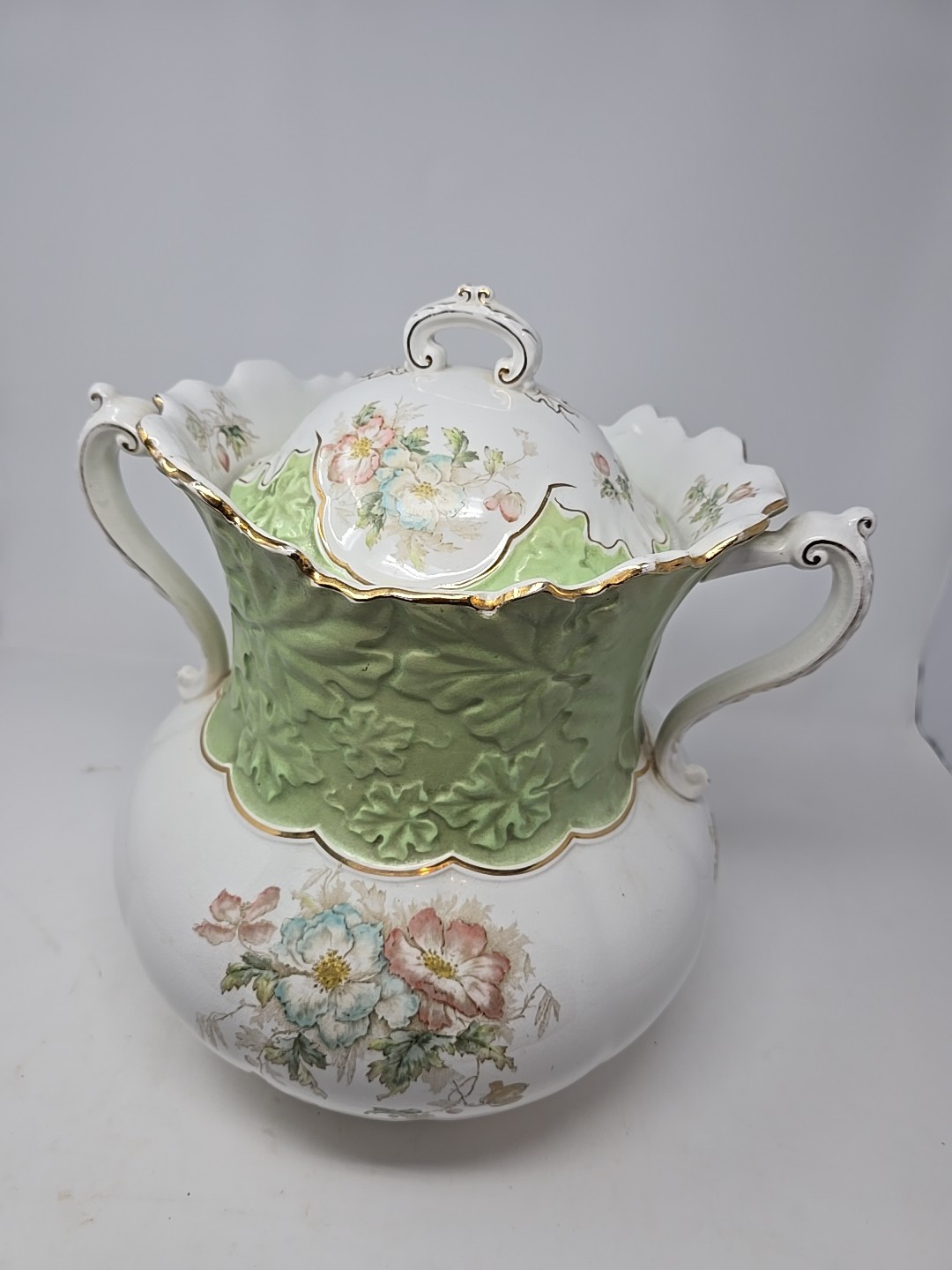 Antique KT&K Co Covered Chamber Pot Biscuit Jar Semi Vitreous Porcelain...