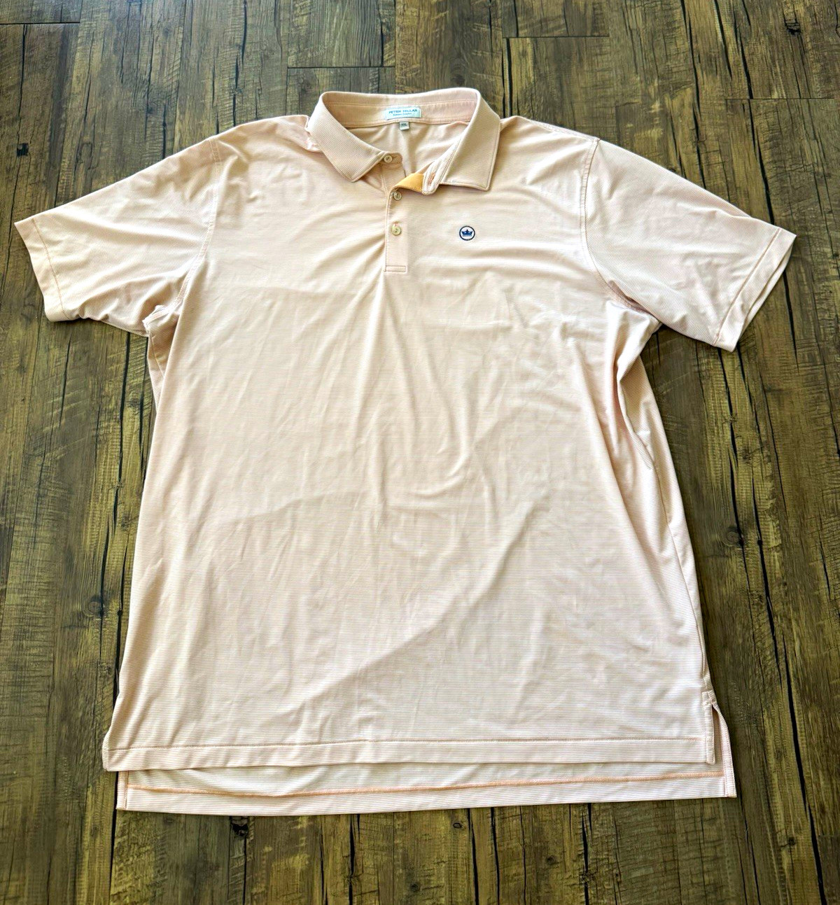 Peter Millar Summer Comfort Mens Polo Shirt 2XL Orange/White Stripe Logo Peter Millar Summer Comfort Mens Polo Shirt 2XL Orange/White Stripe Logo
