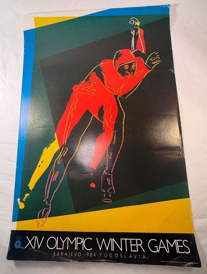 ANDY WARHOL Speed Skater 1984 Sarajevo Olympics vintage offset lithograph 24x35\ ANDY WARHOL Speed Skater 1984 Sarajevo Olympics vintage offset lithograph 24x35\