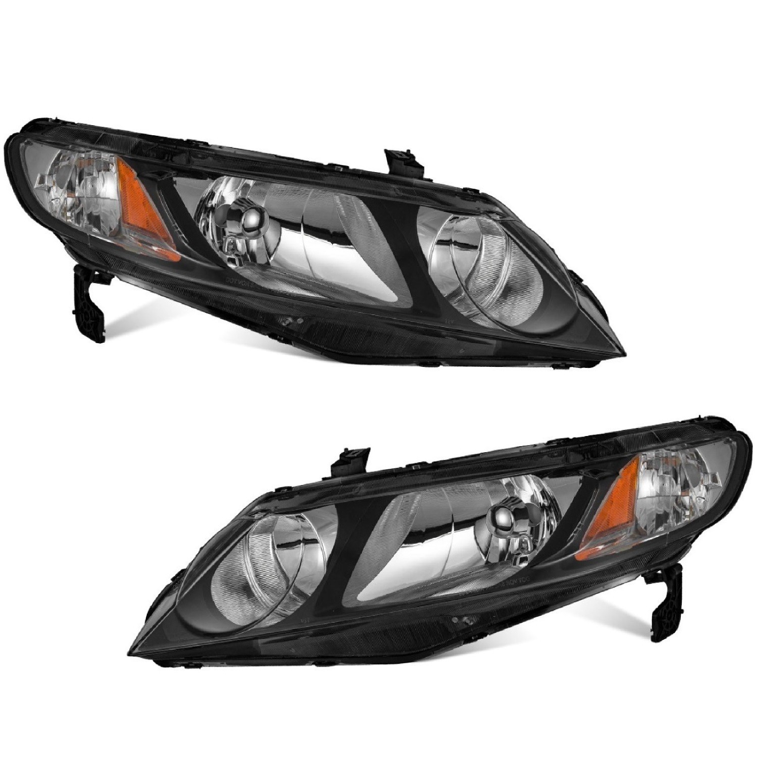 WEELMOTO Headlights Assembly for 2006-2011 Honda Civic Sedan 4Dr Black Headlamps