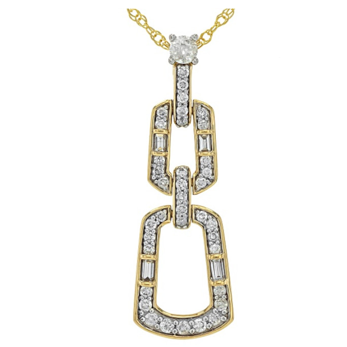 White Natural Diamond Solid 14k Yellow Gold Dangle Pendant and Chain 0.50ctw