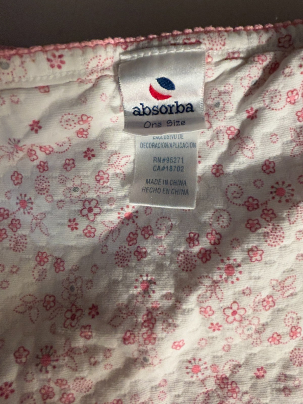 Absorba Pink Red Flowers Reversible Cotton Baby Blanket
