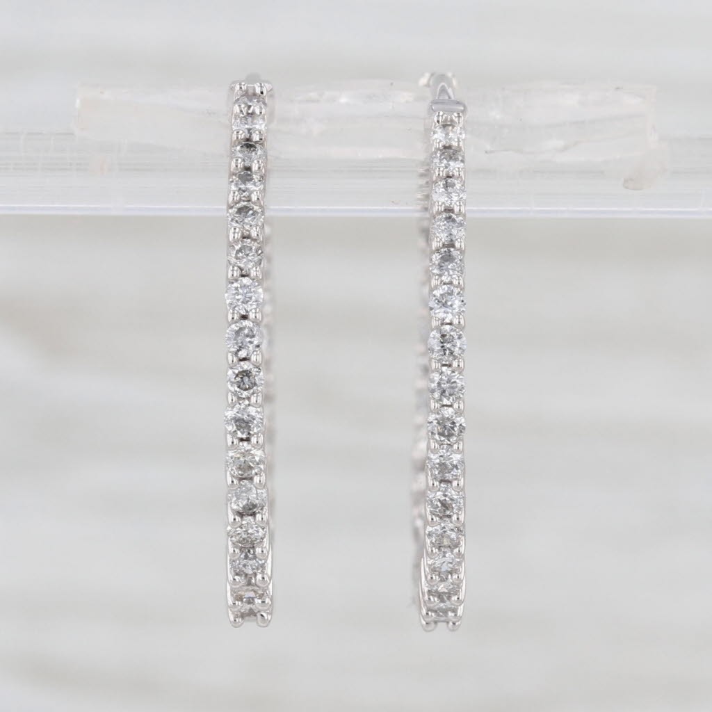 1.04ctw Diamond Inside Out Hoop Earrings 14k White Gold Snap Top Round Hoops