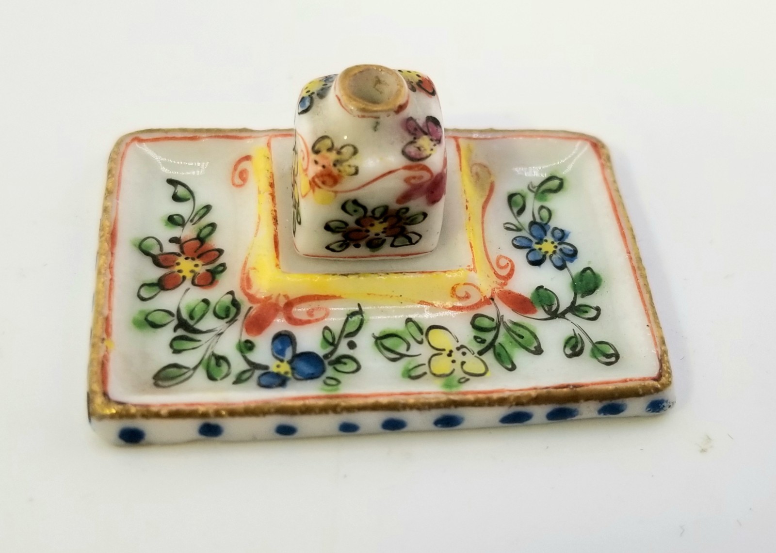 DOLLHOUSE ANTIQUE DESVRES FRANCE GABRIAL FOURMAINTRAUX INKWELL & TRAY 1 1/2\ DOLLHOUSE ANTIQUE DESVRES FRANCE GABRIAL FOURMAINTRAUX INKWELL & TRAY 1 1/2\