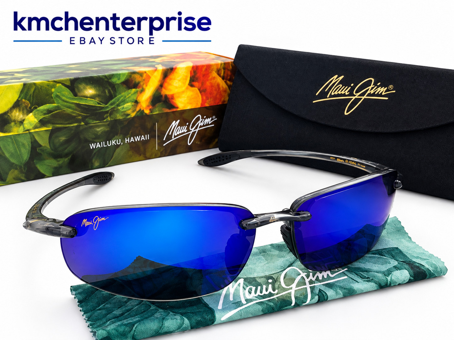 Maui Jim B407-11 Ho\'okipa Sunglasses Grey Frame/Blue Hawaii Polarized Lenses New