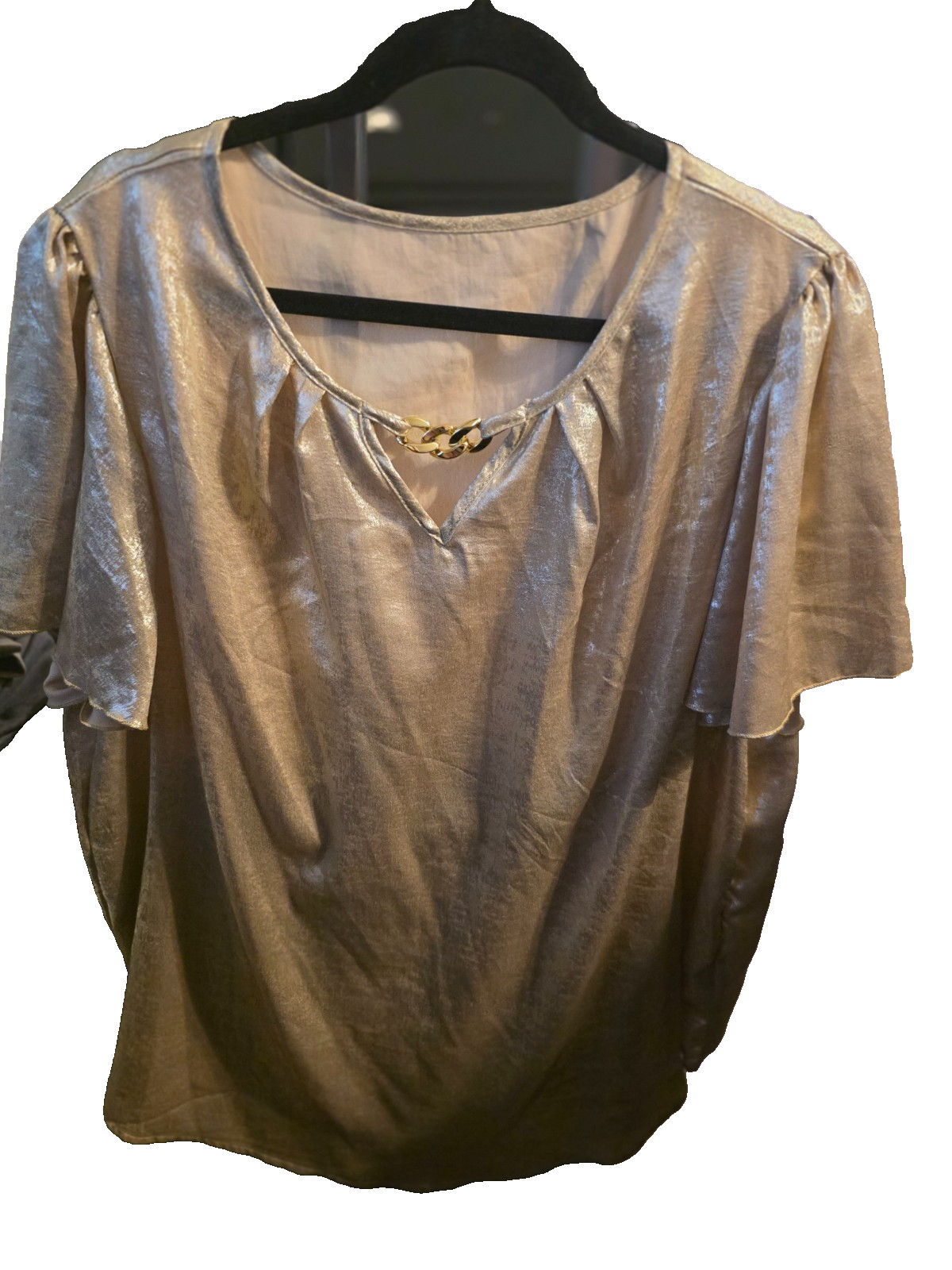 SHEIN Curve 4XL Champagne Gold Metallic Flutter Sleeve Blouse Plus Size