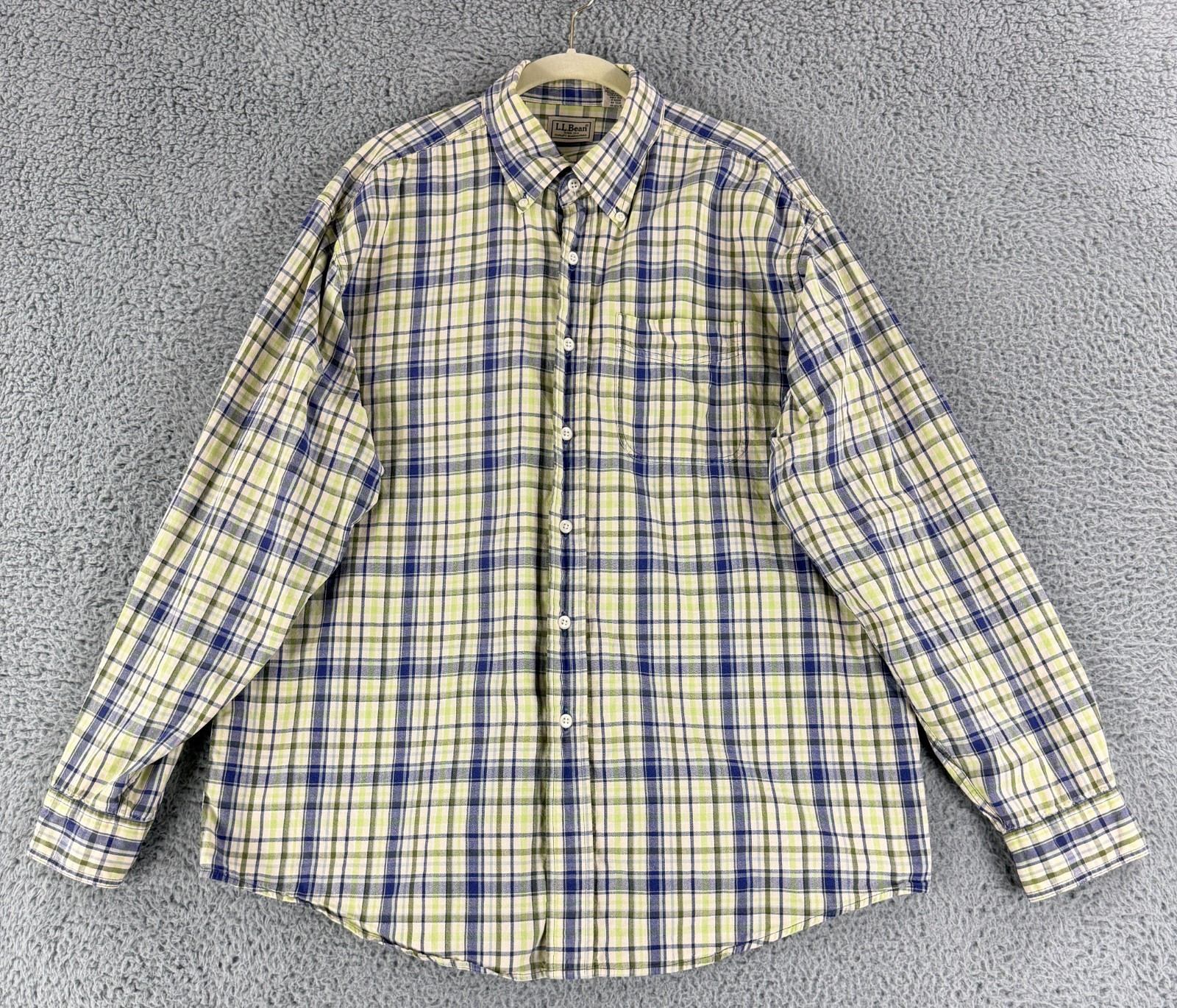 Vintage L.L. Bean Shirt Mens L Yellow Plaid Cotton Button Down Long Sleeve USA