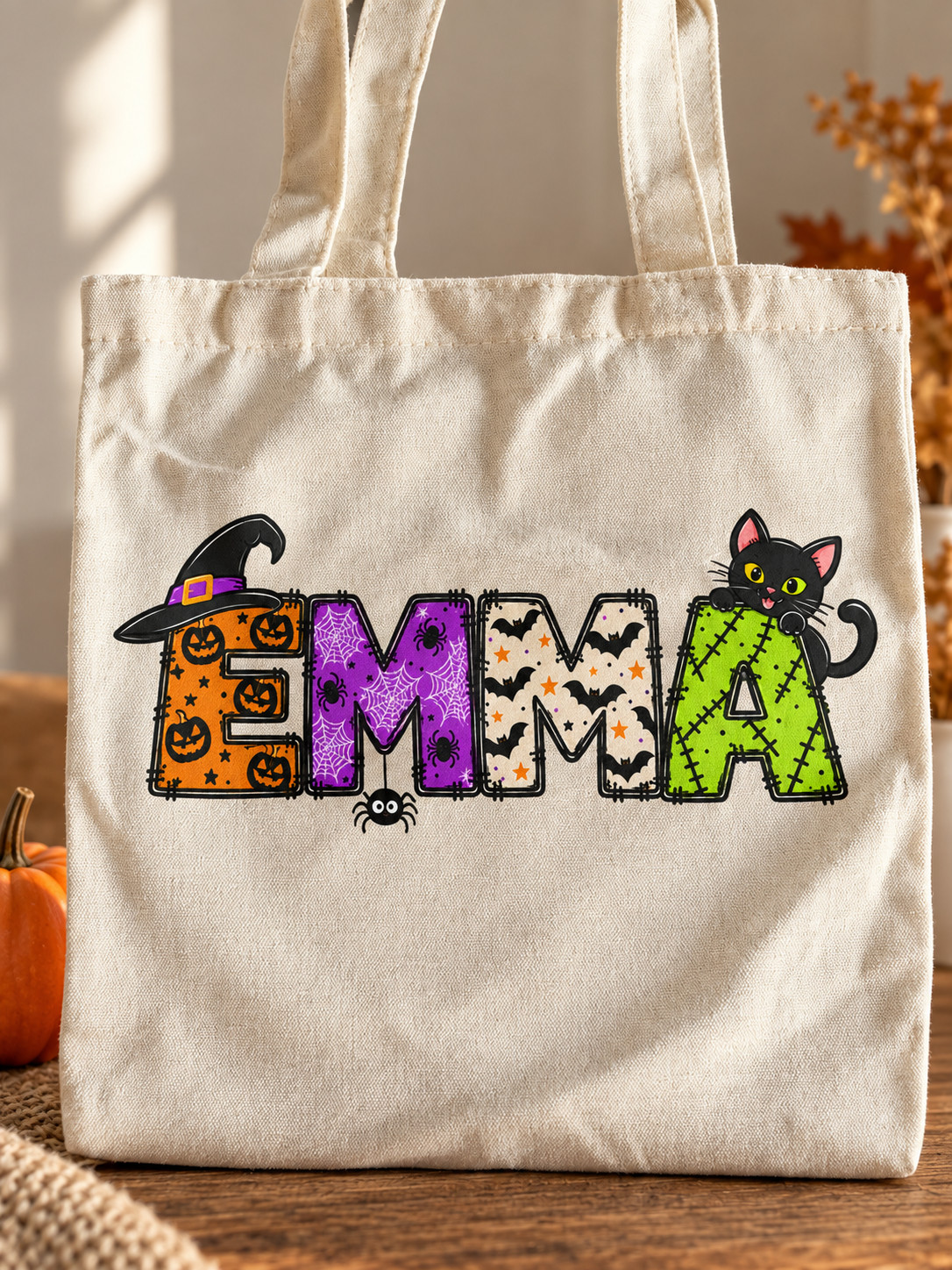 Personalized Halloween Tote Bag Kids Custom Name Cotton 10x10 Trick or Treat