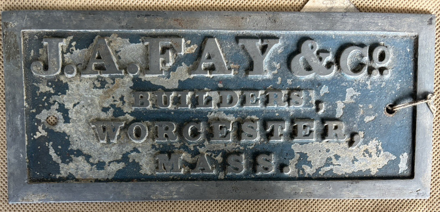 J.A. FAY & CO. 1850\'S BUILDERS PLATE 9-1/4\ J.A. FAY & CO. 1850\'S BUILDERS PLATE 9-1/4\