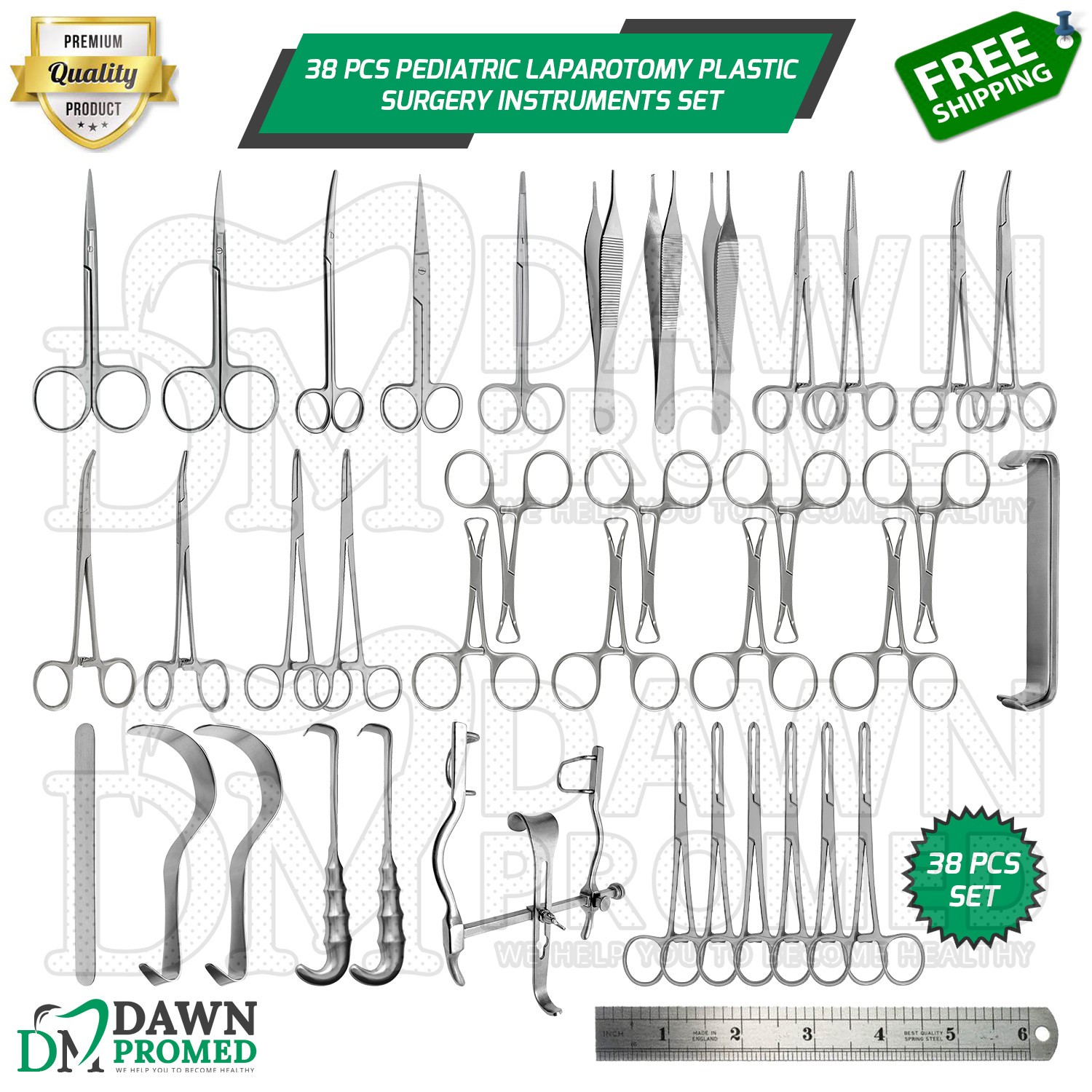 38 Pcs Pediatric Laparotomy Plastic Surgery Instruments Set German Grade