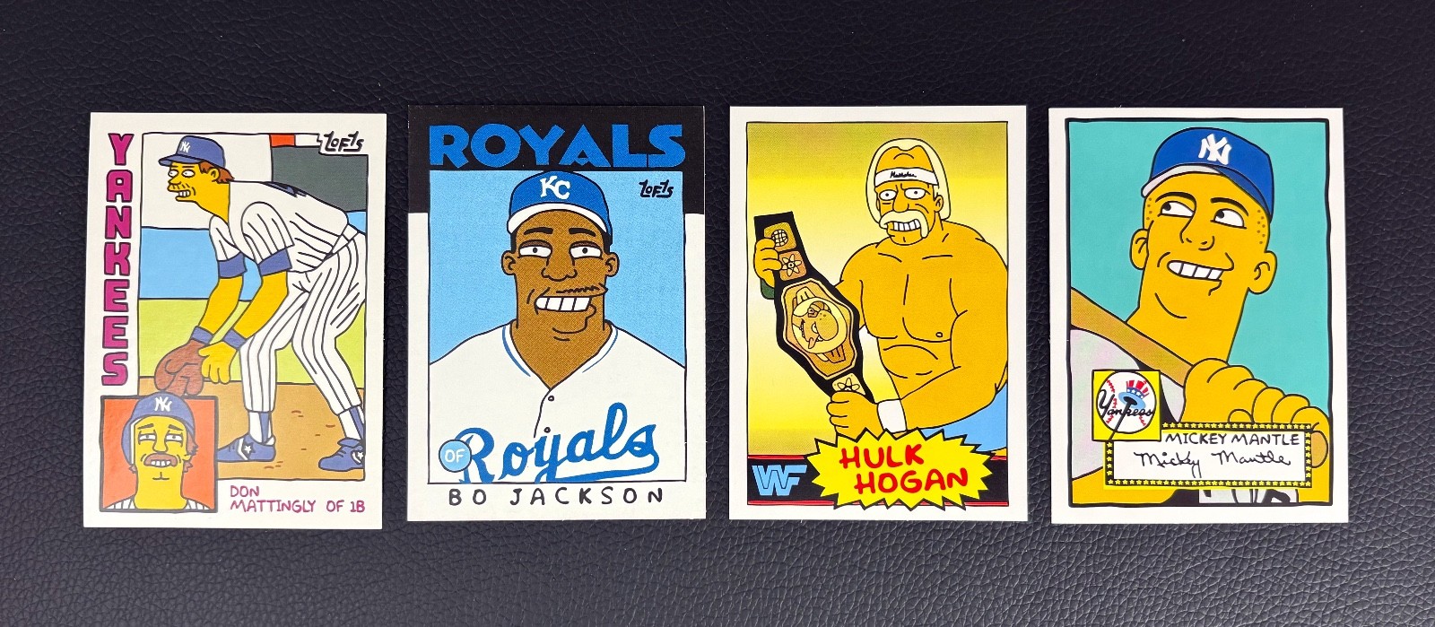 Don Mattingly, Bo Jackson, Hulk Hogan, Mickey Mantle Rookie Dream art 4-Card lot Don Mattingly, Bo Jackson, Hulk Hogan, Mickey Mantle Rookie Dream art 4-Card lot