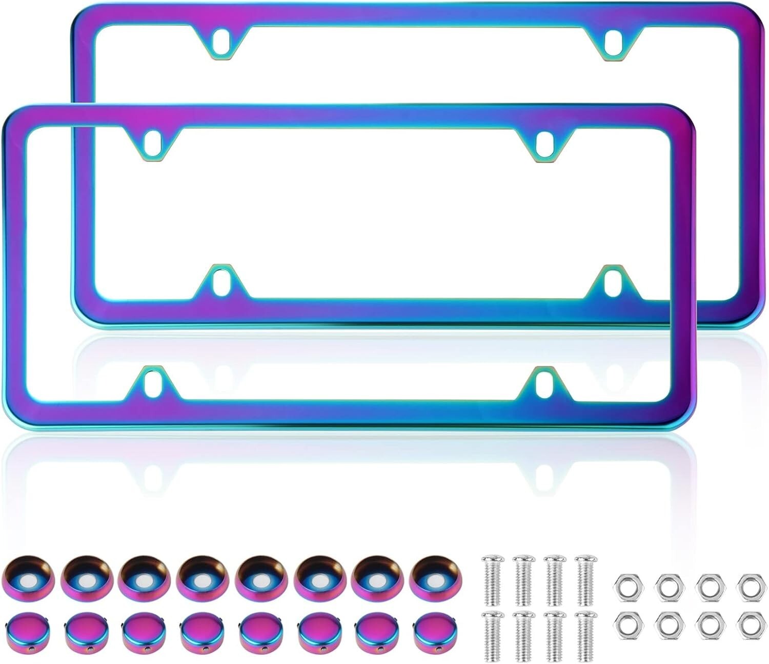 2 Pack License Plate Frames Colorful Stainless Steel Mirror Polish Rainbow 2 Pack License Plate Frames Colorful Stainless Steel Mirror Polish Rainbow