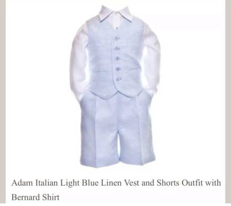 Fleurisse Leon Boys Adam Blue Italian Linen 3 Piece Vest Shorts Outfit 6 Months