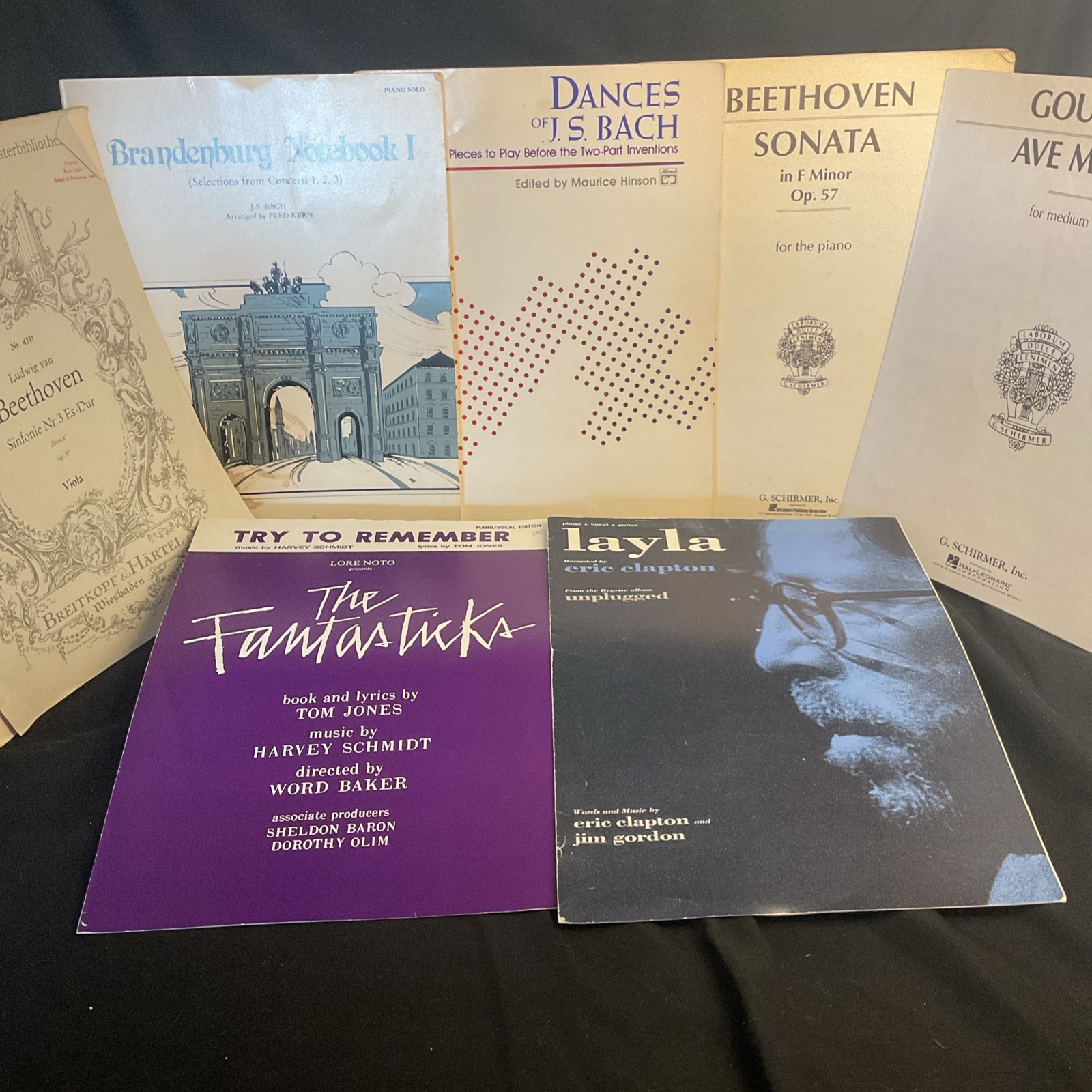 Vintage Lot of 7 Assorted Sheet Music Classical Bach Beethoven Clapton Jones
