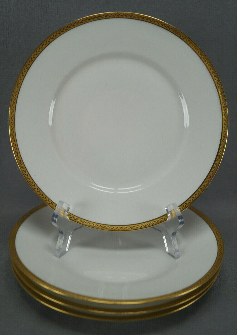 Set of 4 Antique UC Limoges Gold Encrusted Laurel Leaves 8 5/8 Inch Plates