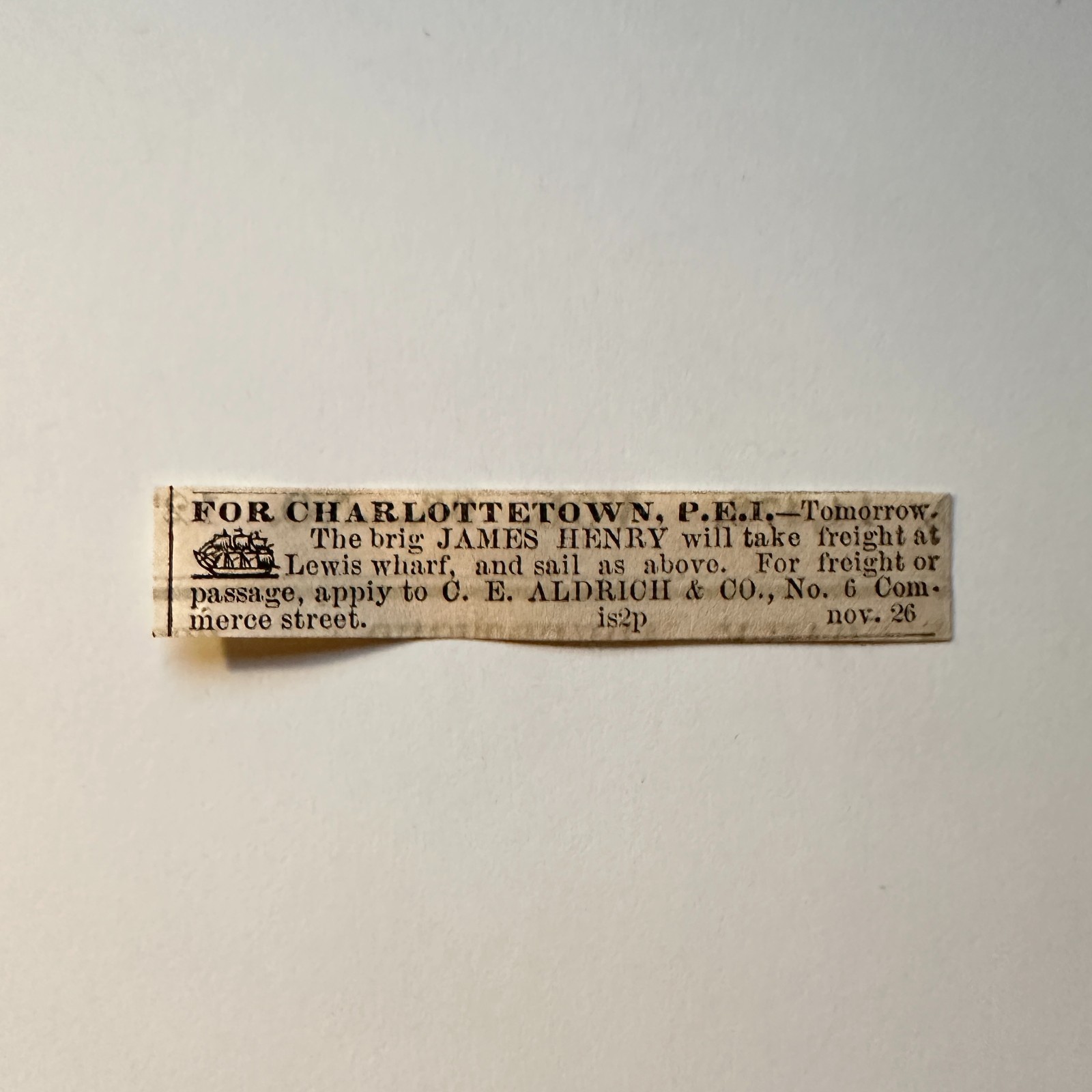 Wm. H. Wilkinson Spacious Room To Be Let 1860 Boston Ad 5AK9-S53