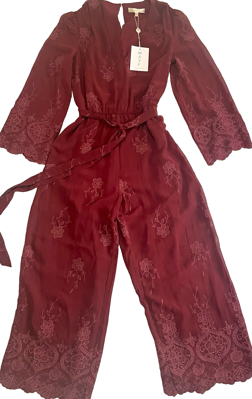 NWT WAYF Burgundy Floral Embroidered Mesh Romper Romantic-Bohemian & Whimsygoth