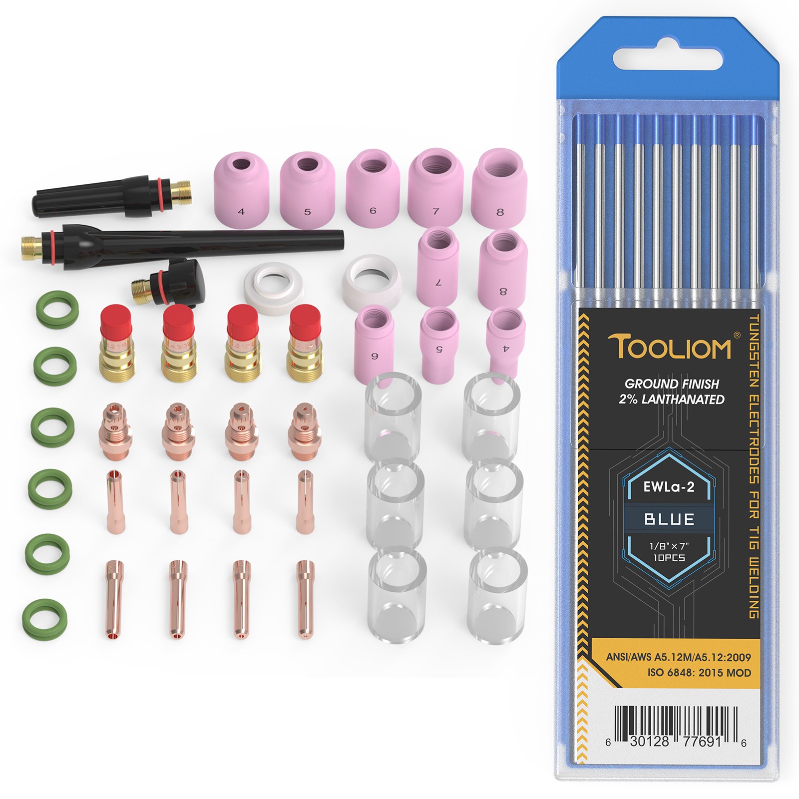 49Pcs TIG Welding Torch Stubby Gas Lens Glass Cup With 10 Pack Tig Tungsten