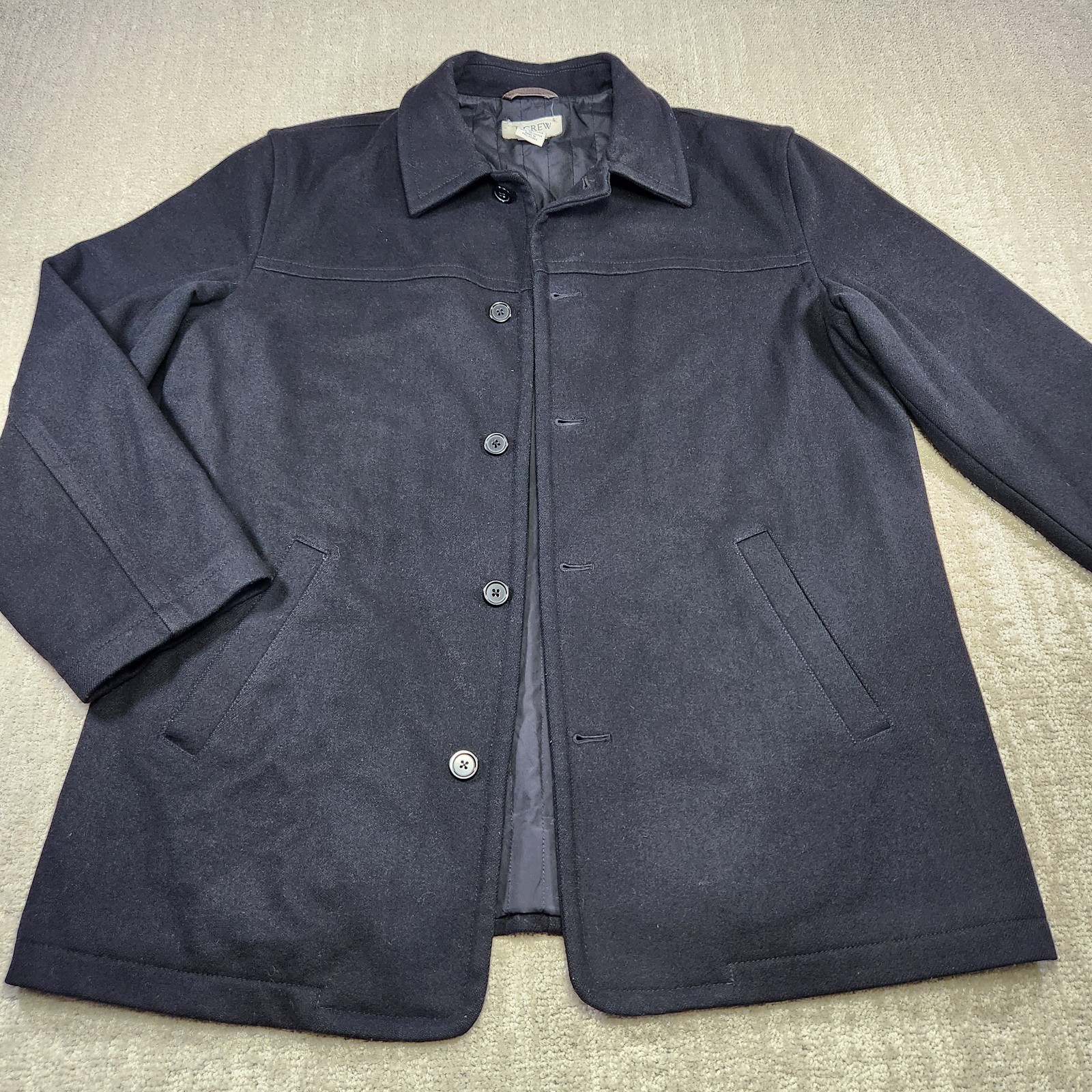 Vintage J Crew Jacket Men Medium Black Heavy Wool Tweed Lined Button Front Vintage J Crew Jacket Men Medium Black Heavy Wool Tweed Lined Button Front