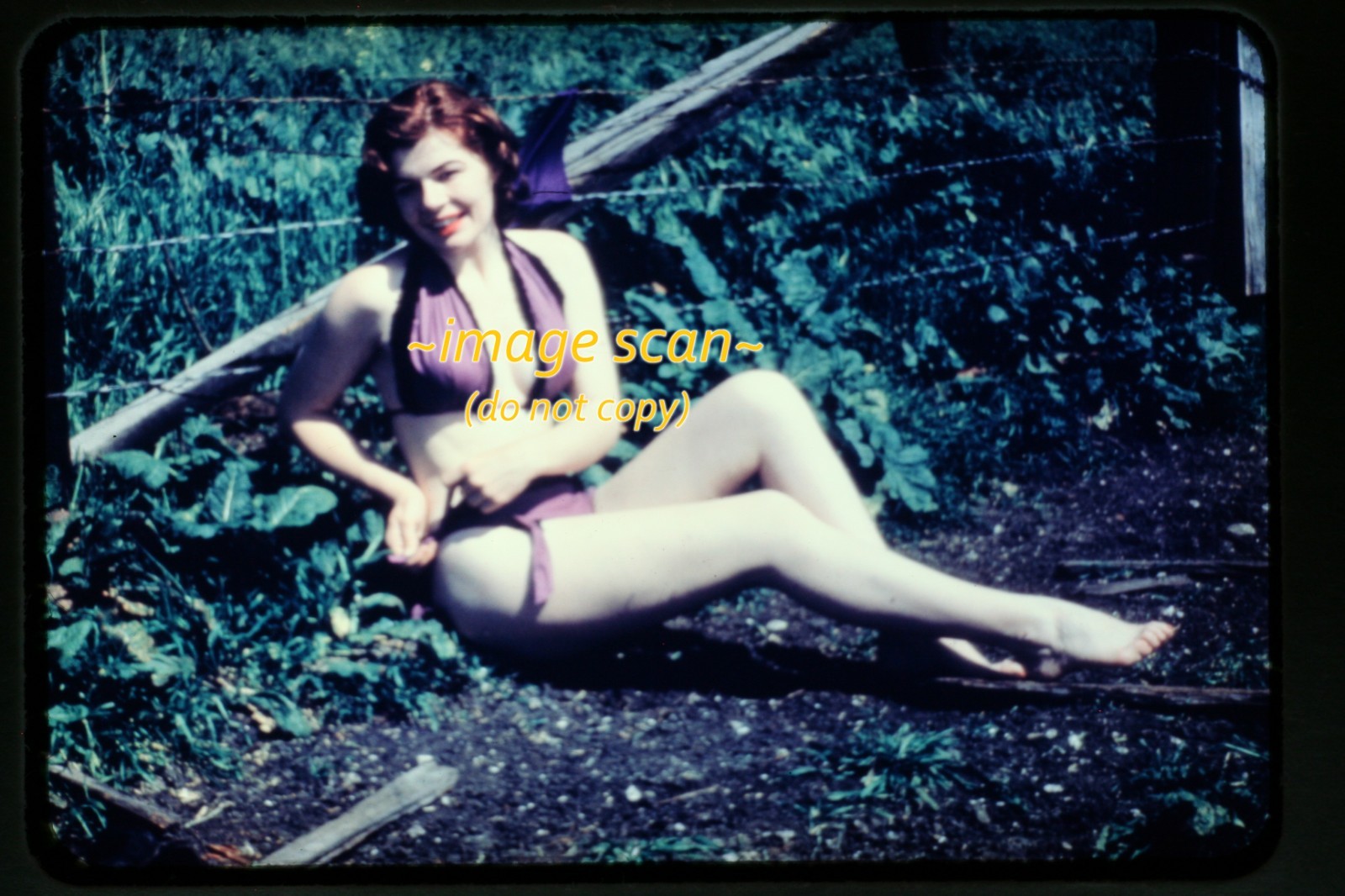 Soft Focus 1950s Duplicate Slide of Pretty Woman Bikini Model  w26b