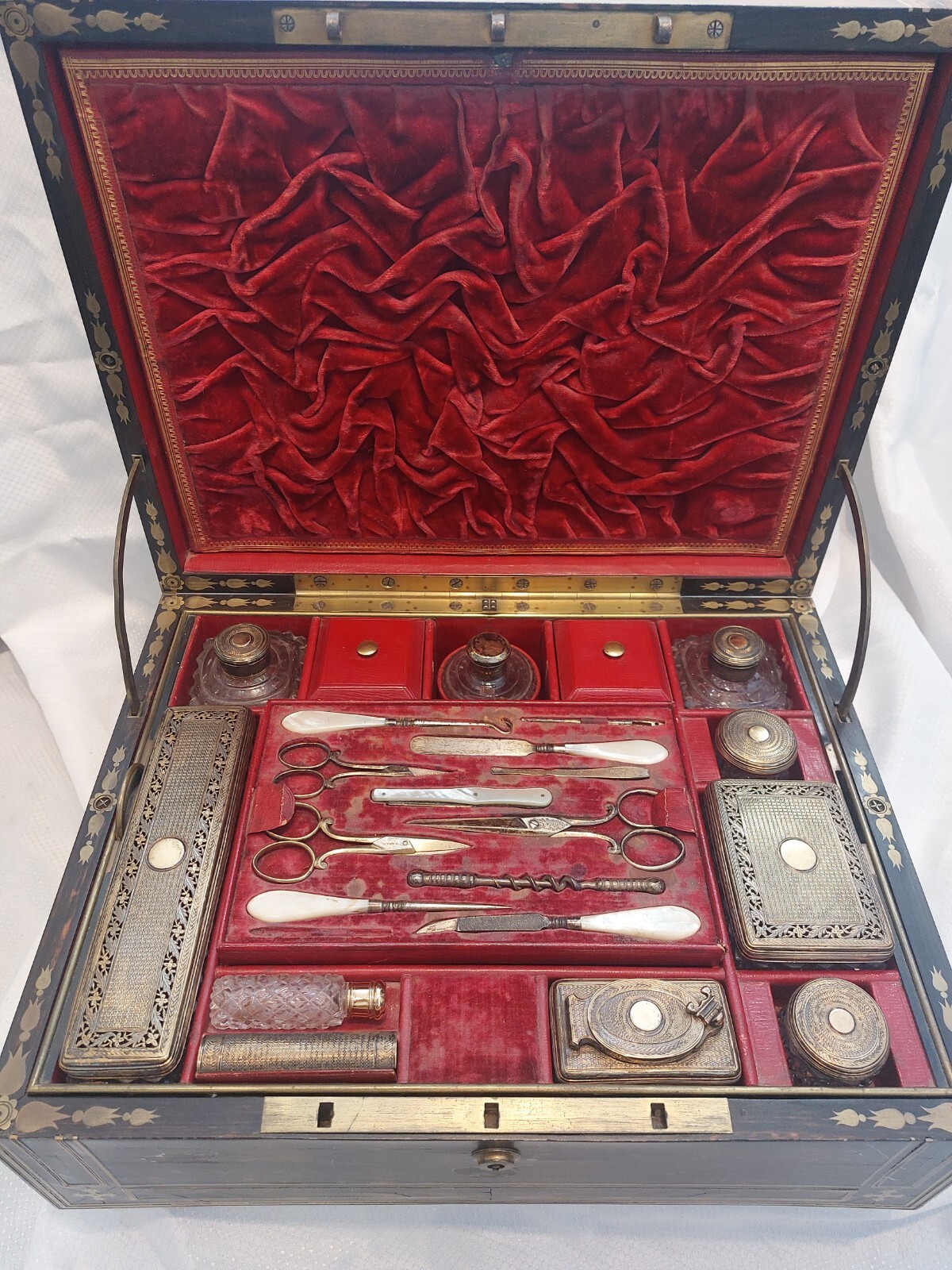 Circa 1815 Vanity Perfume Travel Set British Sterling Silver Gold Wash In Case