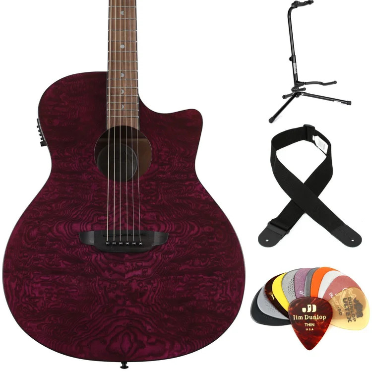 Luna Guitars Gypsy, Quilted Ash Acoustic-electric Guitar Essentials Bundle -
