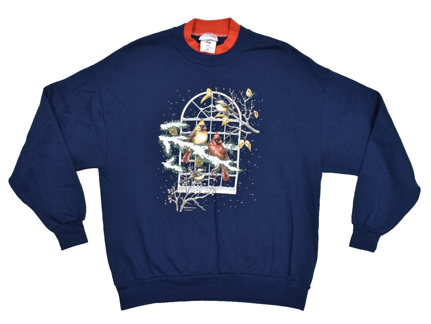 Vintage Morning Sun Birds Cardinals Sweatshirt Womens XL Navy Double Collar USA Vintage Morning Sun Birds Cardinals Sweatshirt Womens XL Navy Double Collar USA