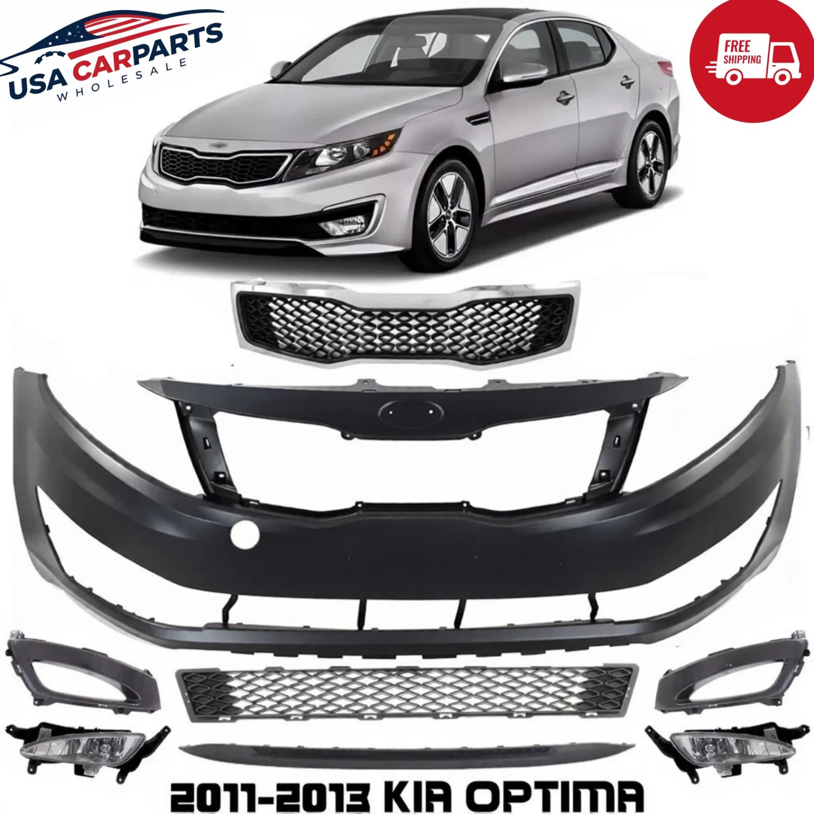 Front Bumper Cover Primed & Grille Assembly Kit  For 2011-2013 Kia Optima