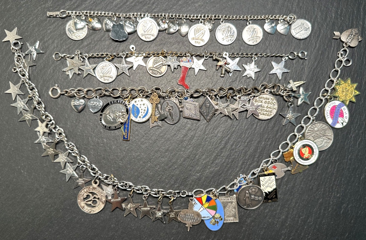 VINTAGE 1960\'S-1990\'S BETA SIGMA PHI BRACELETS/NECKLACE WITH 85+ CHARMS H993