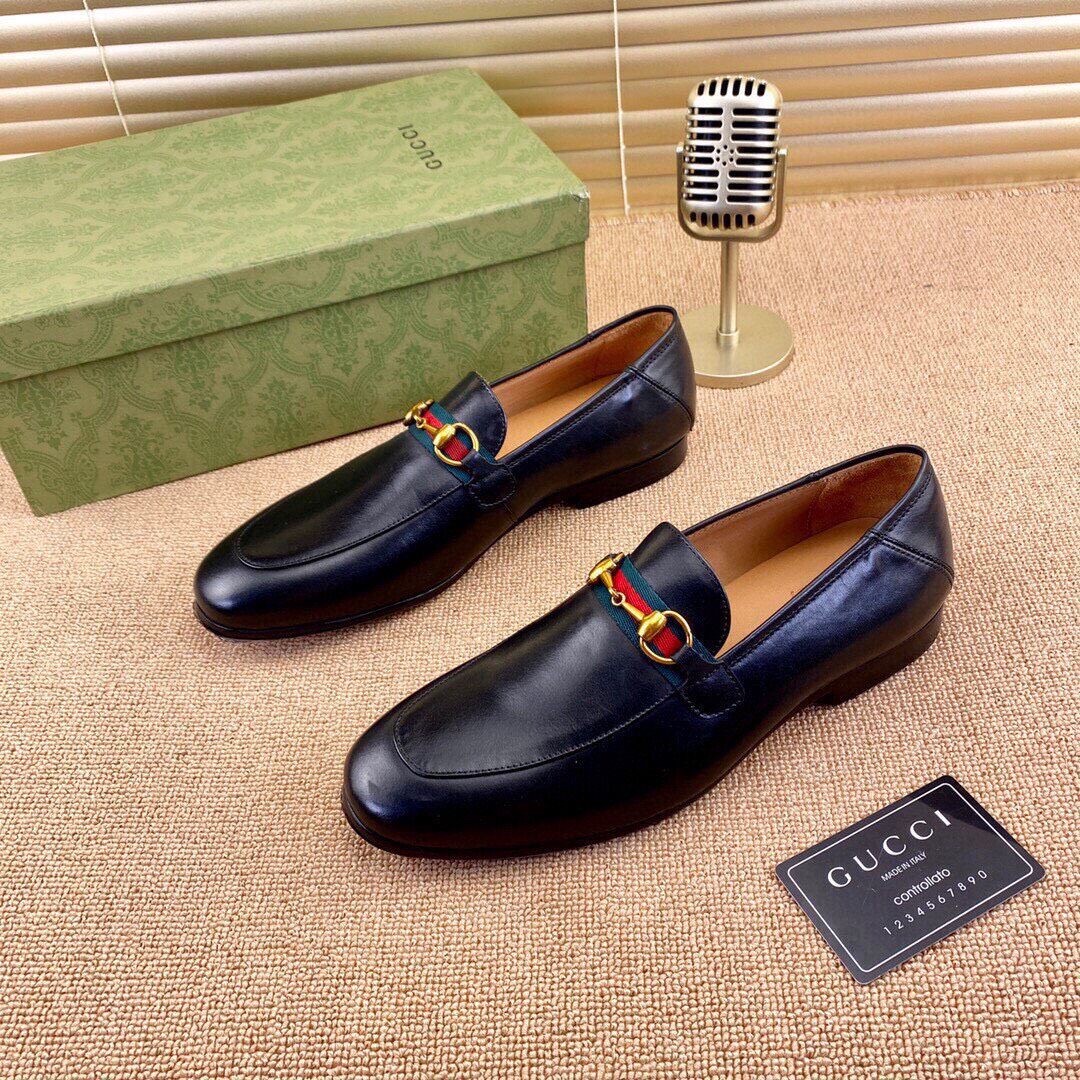 Gucci Men's  Loafers Black Leather Slip On Dress Shoes