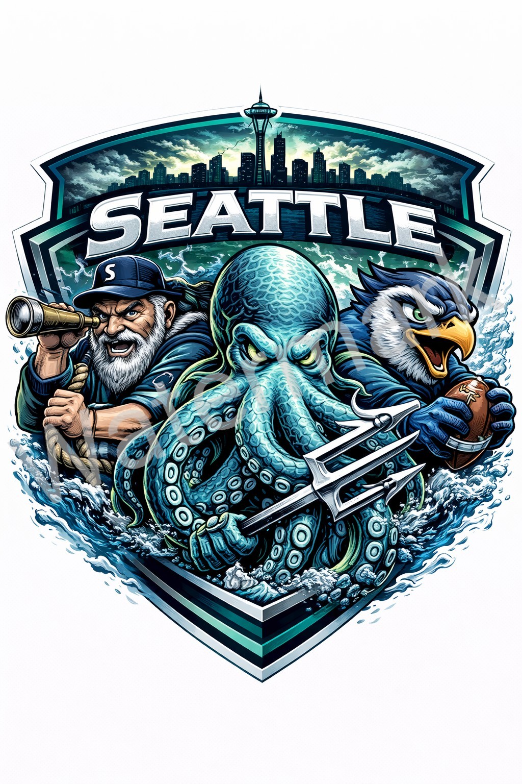 Seattle Sports Mashups Laminated Vinyl Sticker/Decal Mariners Kraken Seahawks 