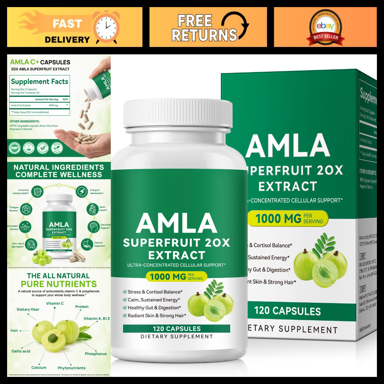 Amla Capsules 1000mg - Superfruit Supplement, Vegan, 120 Count, 60 Servings Amla Capsules 1000mg - Superfruit Supplement, Vegan, 120 Count, 60 Servings