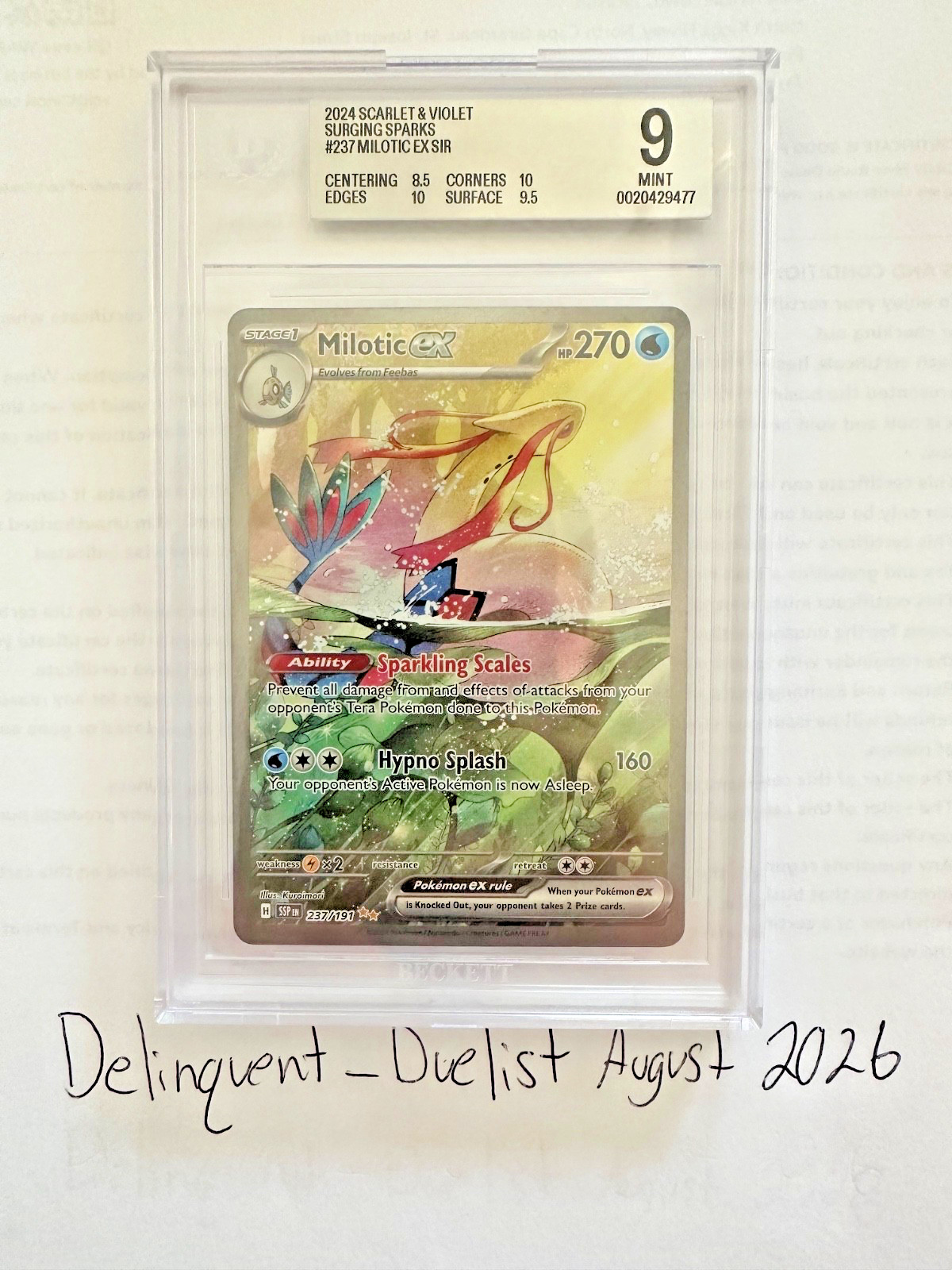 BGS 9 Milotic Ex SIR #237 2024 Pokemon SV08: Surging Sparks