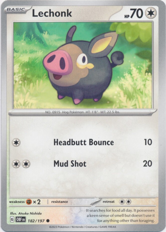 Lechonk - 182/197 - Common (Near Mint) Obsidian Flames - Colorless Pokémon
