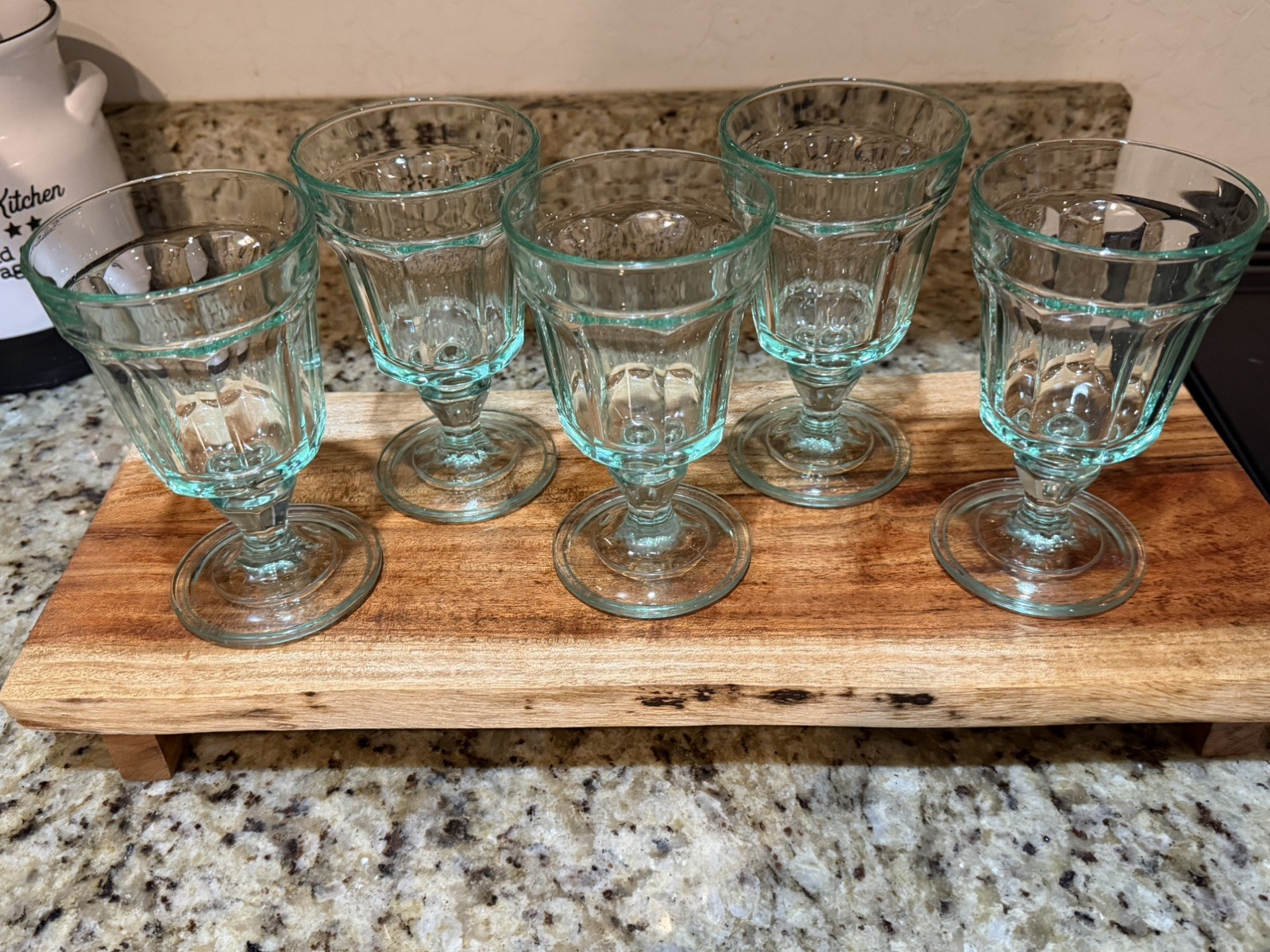 Set Of 5 Vintage Bormioli Rocco Italy Wine Water Panel Green Glass Goblets GW008 Set Of 5 Vintage Bormioli Rocco Italy Wine Water Panel Green Glass Goblets GW008