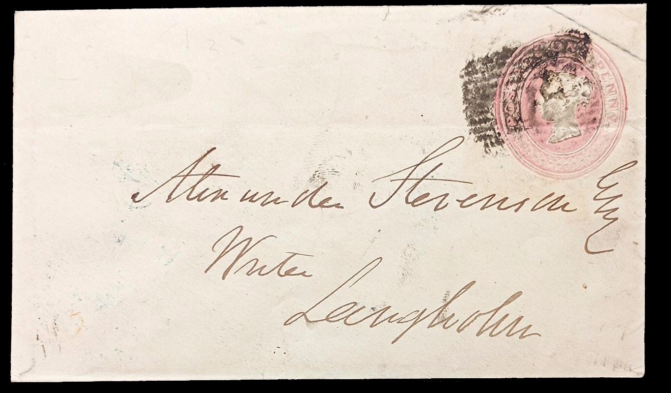1852 Victorian Postal Stationery Cover – Dumfries to Langholm – 1d Pink Embossed 1852 Victorian Postal Stationery Cover – Dumfries to Langholm – 1d Pink Embossed