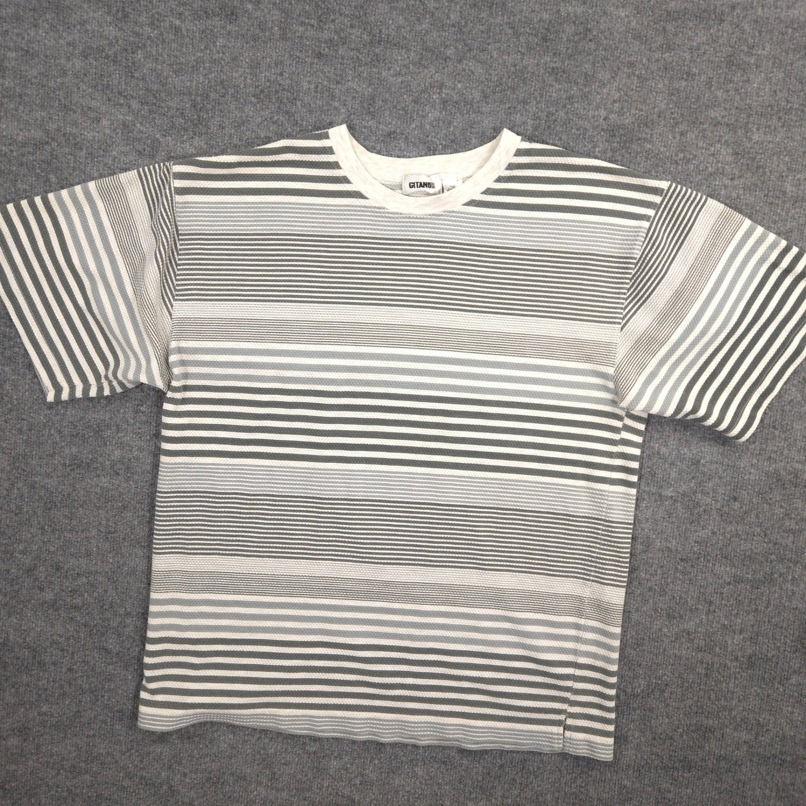 Vintage Gitano T Shirt Mens XL Gray Striped Textured Short Sleeve Crewneck Retro