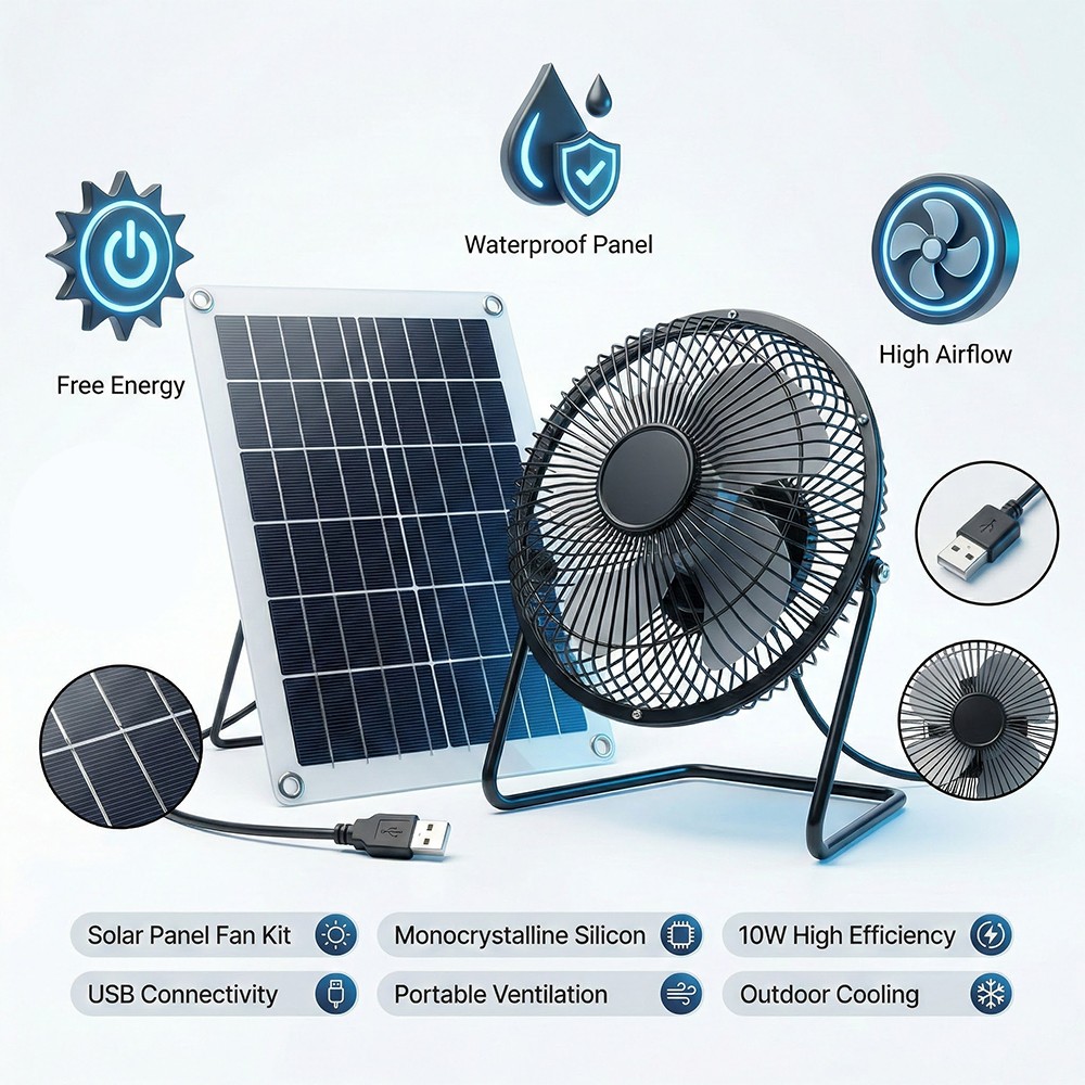 2026 60W Solar Rechargeable Floor Fan With USB Rechargeable Dual-Use Table Fan