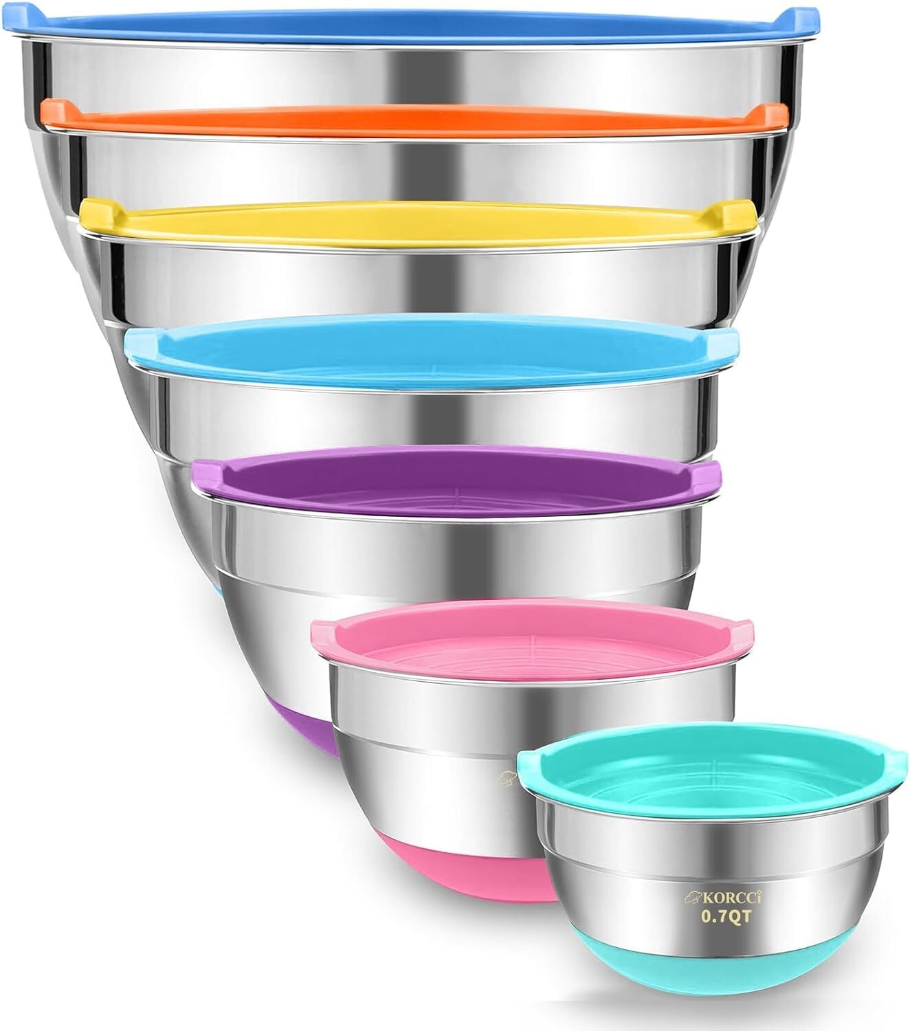 Mixing Bowls With Airtight Lids Set - 7Pc Stainless Steel Nesting Storage Bowls