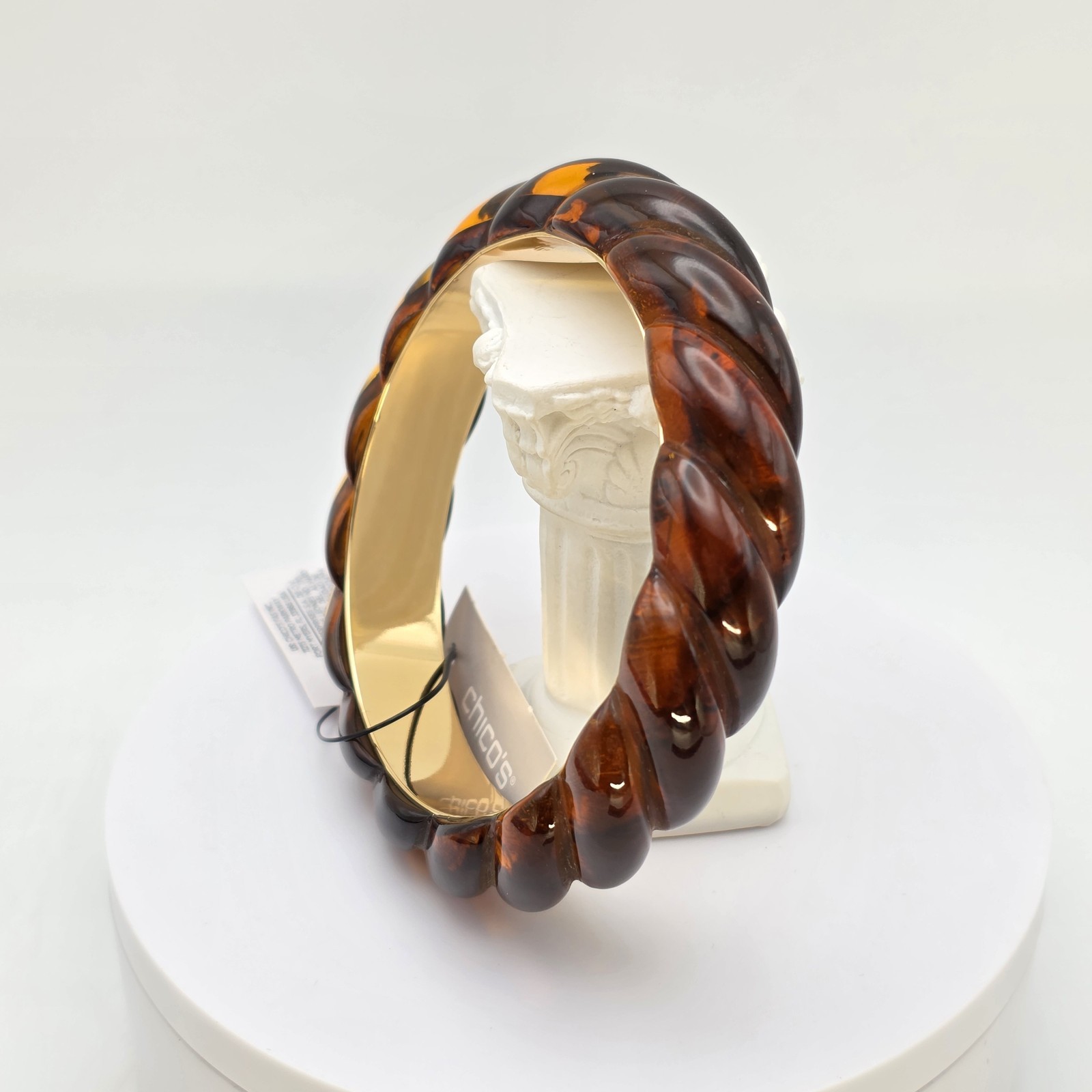 New CHICO\'S Bria Tortoise Bracelet Resin Acrylic Bangle Gold Tone New W Tags