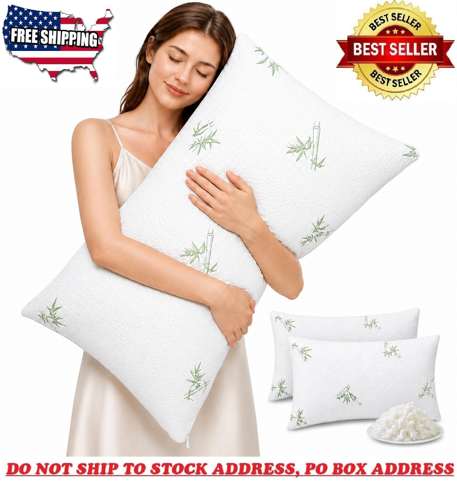 Bamboo Pillows 2 Pack King Queen Size Memory Foam Pillows Cooling Bed Pillow NEW