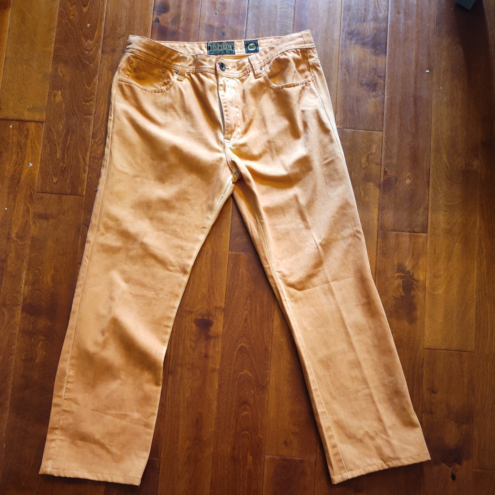 Vintage AKOO Men\'s Regular Fit Distressed Denim Jeans Orange Sze 40 Vintage AKOO Men\'s Regular Fit Distressed Denim Jeans Orange Sze 40