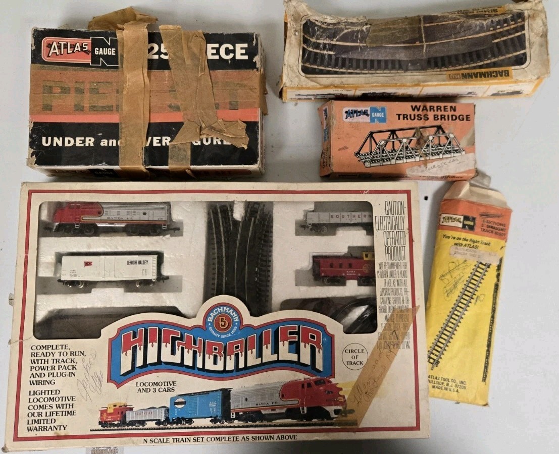 Bachmann & Atlas N Gauge Lot Starter Set, Extra Track, Truss Bridge, Piers Etc