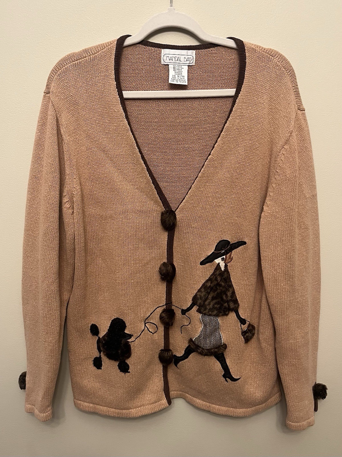 Vintage Mandal Bay Poodle Faux Fur Cardigan Women\'s Size XL Tan Brown Vintage Mandal Bay Poodle Faux Fur Cardigan Women\'s Size XL Tan Brown